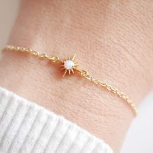 Gold Plated Star bracelet Gold Tiny Star bracelet Gold bracelet Thin Star Thin bracelet Minimal Transpent Opal Stone Stackable image 1