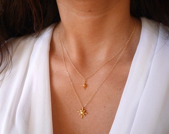 North Star Necklace - Double layered - Gold chain necklace - Polaris Star - Constellation Necklace -Gold North Star -Pole star-Double strand