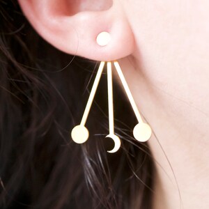 Gold plated - Ear Jacket Earrings - Galaxy Charm - Planets - Moon -Crescent - Boho -Stars - Sun - Astrology  Jewels - Trendy Earrings -