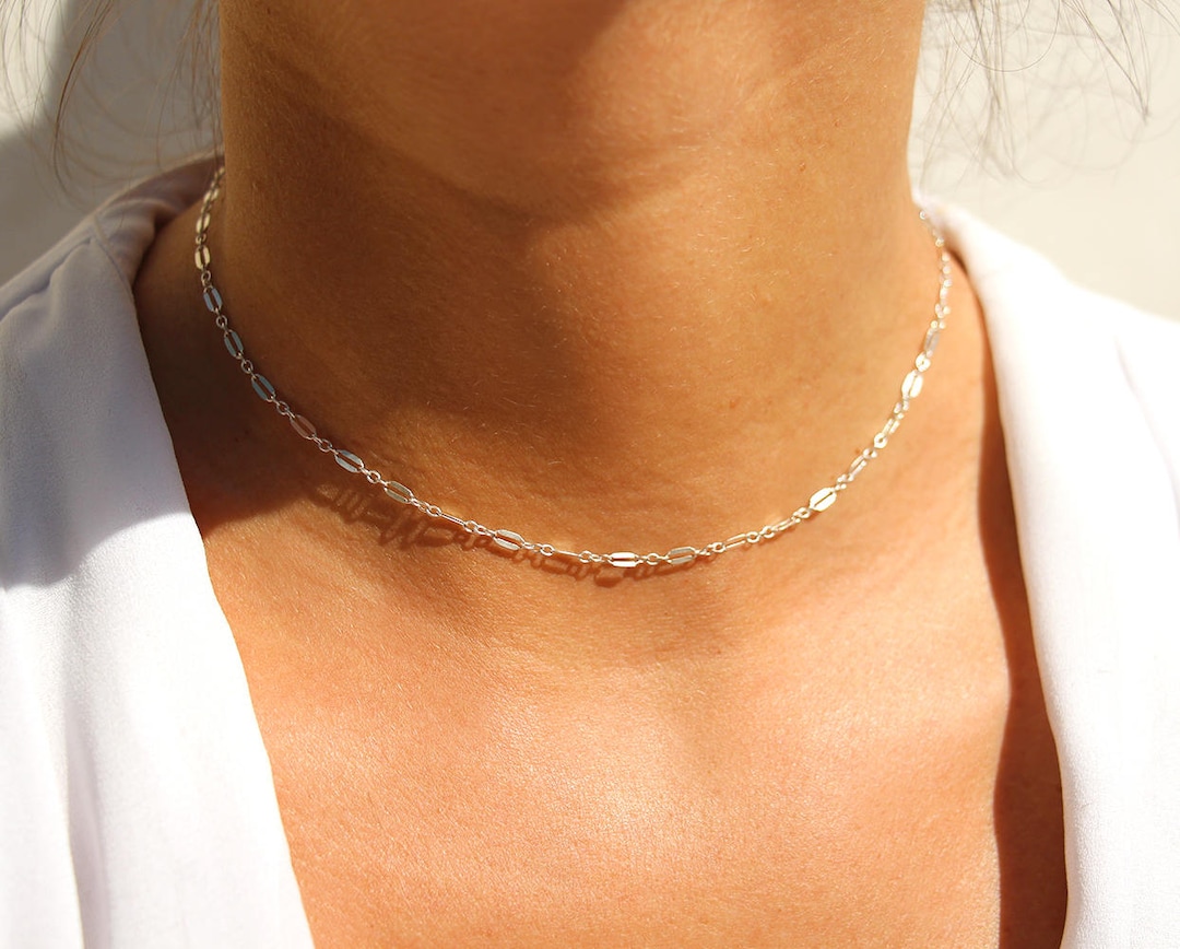 Sterling Silver Chain Choker - Minimalist Ultra Thin