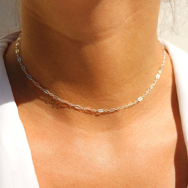 RAS Halsband Halsband Hals - Kragen ultra feine minimalistisch - Breite Kette Links in sterlingsilber 925 - Silber Halskette - kurze Halskette