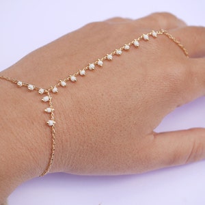 Handlet Jewelry - Gold plated Bracelet - Gold Ring -  Bracelet and ring jewelry - Gold Hand Jewelry - White Glass Beads Handlet - Boho