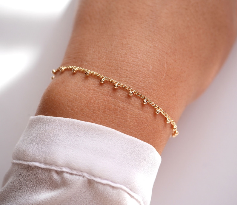 Gold Plated Balls Chain bracelet Woman Curb bracelet Gold bracelet Thin bracelet Minimal Thin Ball Stackable Wedding Jewelry image 4