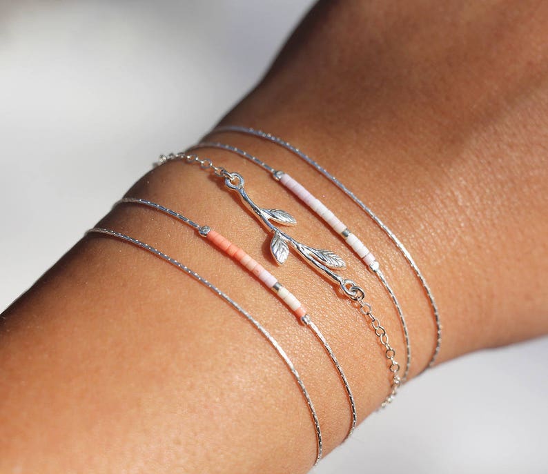 Cadeau fête des mères Bracelet branche avec feuilles bracelet en argent massif 925 bracelet fin et élégant bijoux demoiselle d'honneur image 6