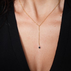 Gold Plated chain Y necklace Gold Plated jewels minimalist dainty necklace simple layering necklace Black Stone Black and Gold image 4