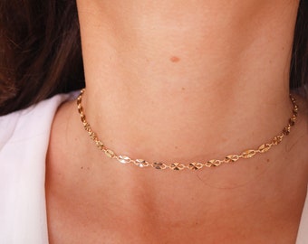 Collier Elisa – Métal Doré Avec Strass Blanc – Garanti Sans Nickel – Neuf