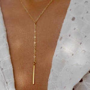 Christmas Gift - Gold Plated Lariat necklace Y - Simple Y Necklace - Minimalist lariat necklace - Thin Bar necklace - Layered