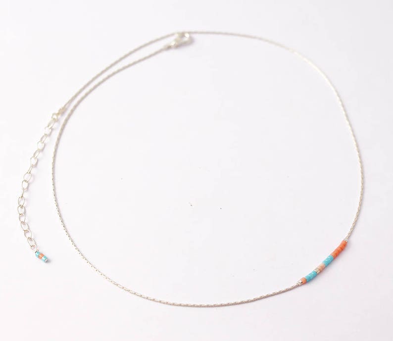 Bracelet de cheville ultra fin chaine serpent argent massif 925 perles miyuki turquoise et corail bracelet ce pied été plage minimal image 7
