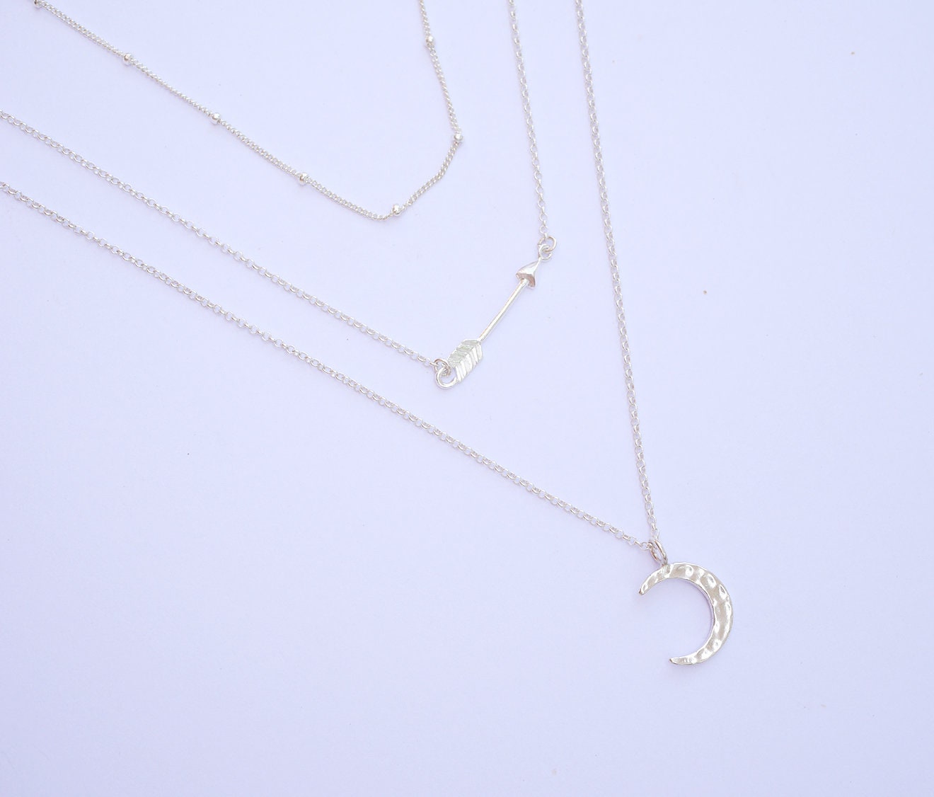 Set of 3 Sterling Silver Necklaces - Crescent Silver Moon