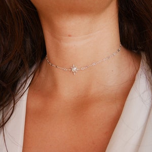 Christmas Gift Polaris Star Choker Sterling silver Chain Chocker Necklace North Star Necklace Silver Choker Constellation image 5