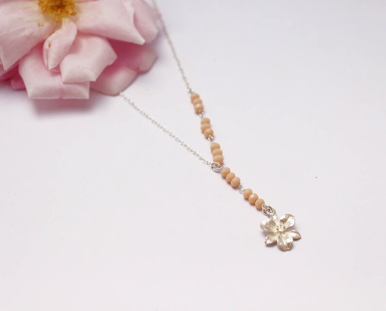 Flower charm necklace wedding jewels Set of 2 Sterling silver necklaces flower jewels choker chain bridesmaid Y necklace