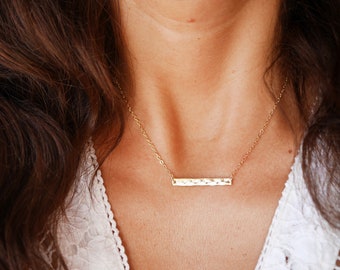 14 k Gold Plated Bar hammered Necklace - Hammered bar connector - Gold plated Geometric bar - boho everyday necklace - Thin minimal necklace