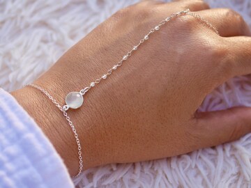 Silver Transparent MoonStone Handlet - Hand Jewelry - Sterling Silver Bracelet - Silver Ring - Bracelet ring jewelry - Rosary chain Stone