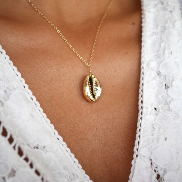 Gold plated Cowrie Shell Necklace - Summer Beach Necklace - Gold Cowrie Necklace - Boho necklace - Stackable Cowrie Shell - Shell Jewelry