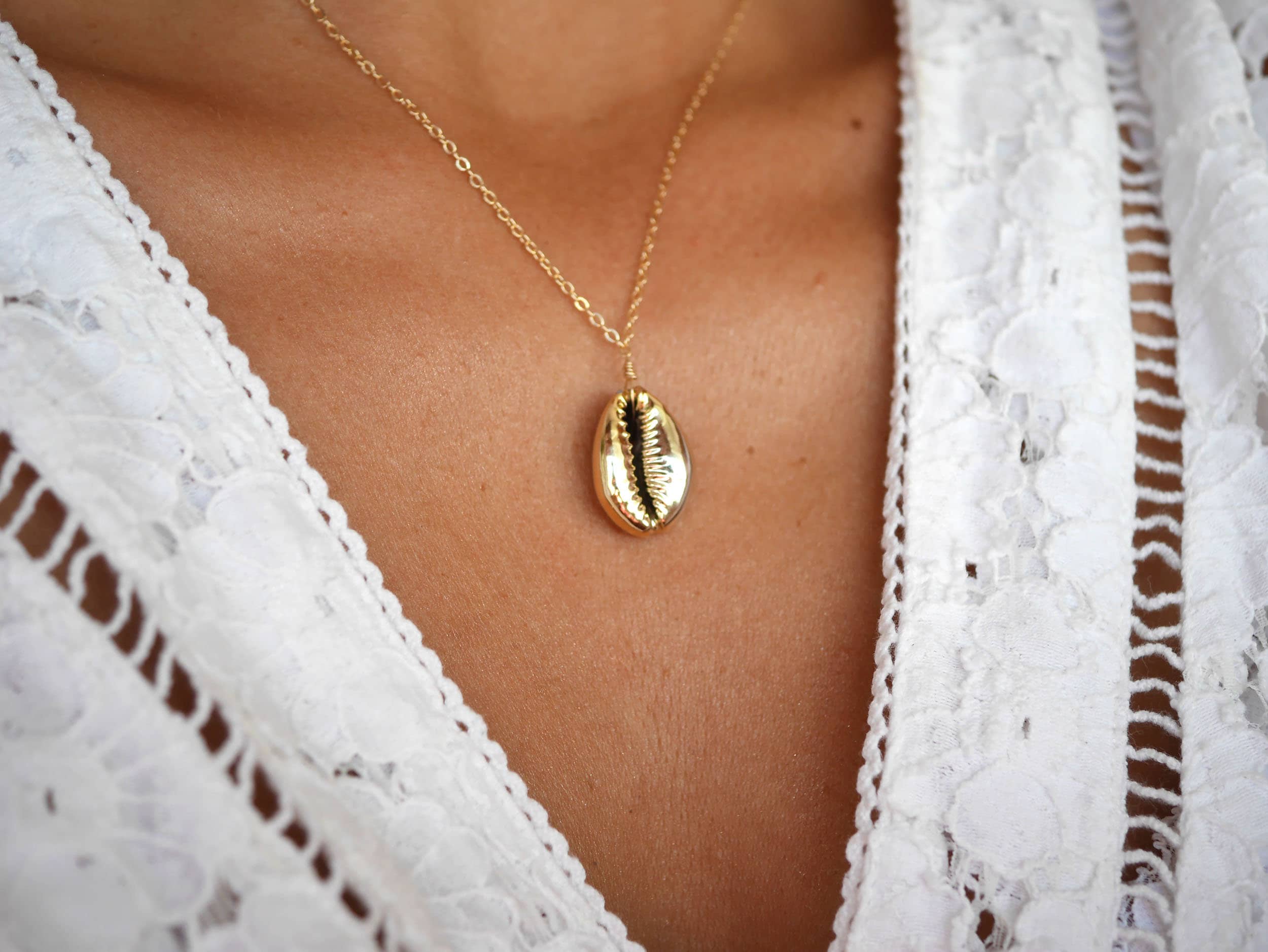 Gold Plated Cowrie Shell Necklace Summer Beach Necklace Gold