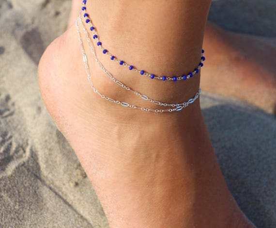 Ankle bracelet with blue stone deals