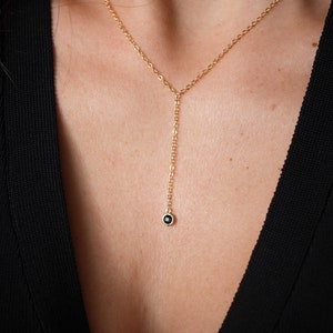 Gold Plated chain Y necklace Gold Plated jewels minimalist dainty necklace simple layering necklace Black Stone Black and Gold image 3
