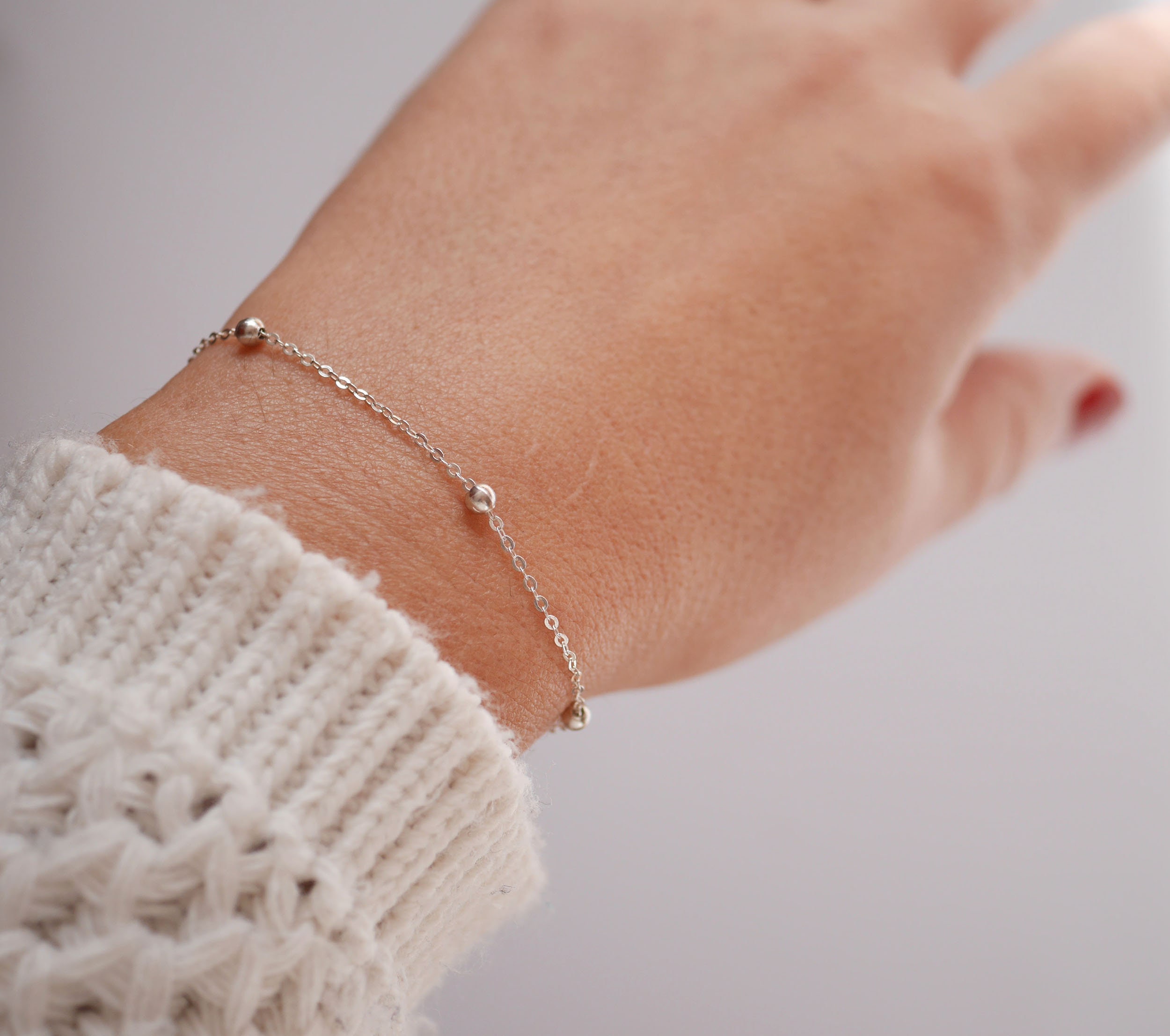 Simple Ball Link Chain Bracelet in Silver - 7.5