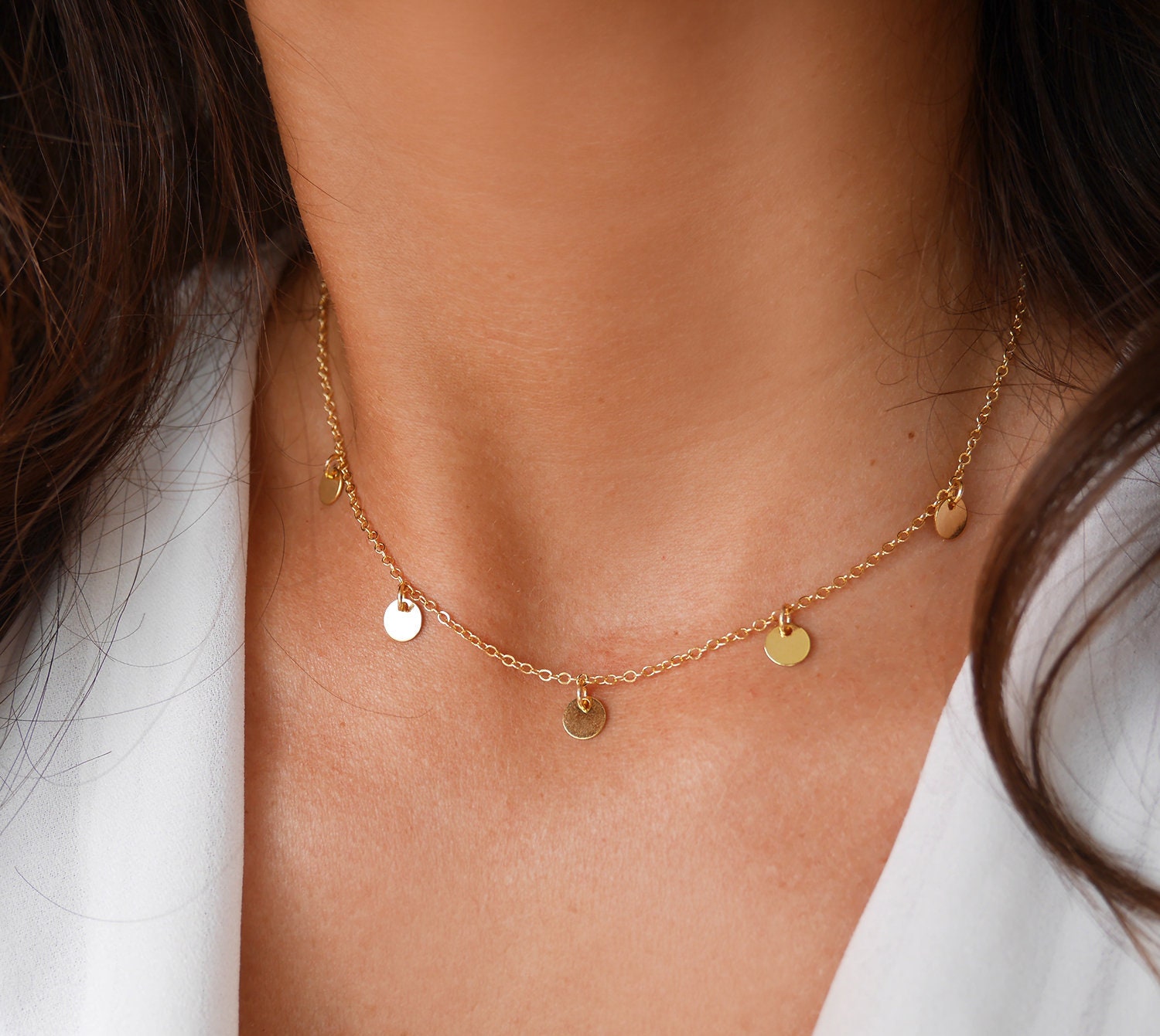 Gold plated disc necklace deals