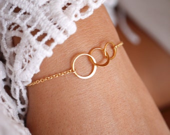 Armband – vergoldet – 3 Kreise – ineinandergreifende Kreise – drei Runden – unendliche Liebe – Schwestergeschenk – beste Freunde – Muttertag