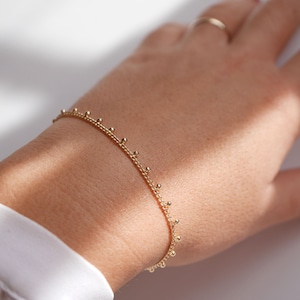 Gold Plated Balls Chain bracelet Woman Curb bracelet Gold bracelet Thin bracelet Minimal Thin Ball Stackable Wedding Jewelry image 2