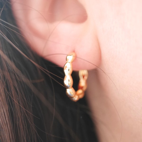 Boucles d'oreille créole plaqué or - gouttes dorées - Boules - Mini - Bijoux Boho - Rondes - cercle - Créôles - Cercles - Anneaux - Anneau