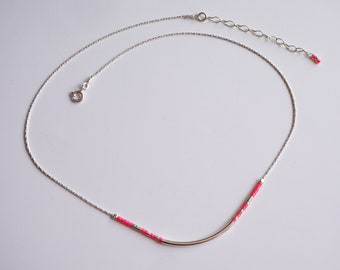 Halskette Ende Halsband Perlen Miyuki Fluo Rosa - 925 solid Silber Schlange - Halskette rosa Perlen - elegante bunte minimalistischen Kette