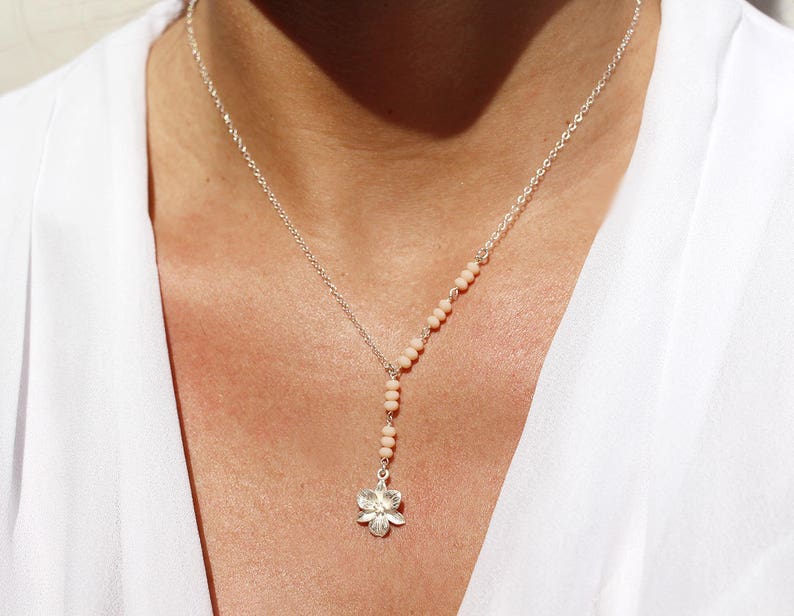 Flower charm necklace wedding jewels Set of 2 Sterling silver necklaces flower jewels choker chain bridesmaid Y necklace