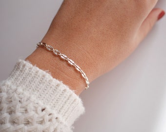 Bracelet chaîne Diamant - argent massif 925 - Gourmette fine - bracelet minimaliste - gourmette femme argent - Tous les jours -minimaliste