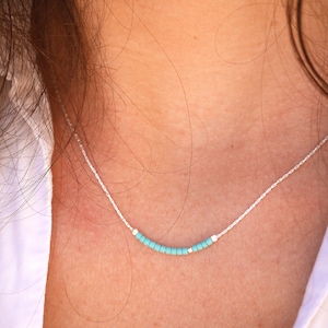 Minimalist thin turquoise necklace - beaded necklace - silver snake chain necklace - tiny beads necklace - turquoise jewels - beaded choker