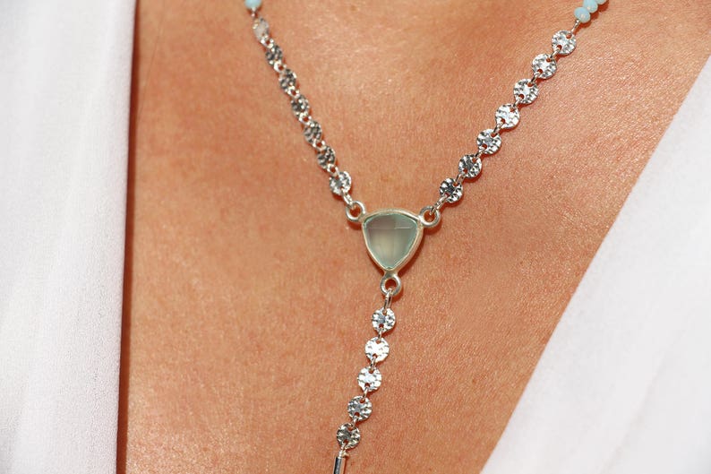 Collier Argent Fil Ciré Avec Calcédoine Verte - Fait Main 1863 - Neuf Avec étiquettes