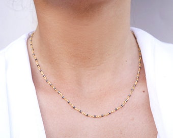 Vergoldete Chapelt Halskette - kurze Rosenkranz Halskette - vergoldete Kette - schwarze Pyrit Steine - Stein kette Halskette - eleganten Schmuck