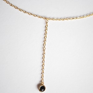 Gold Plated chain Y necklace Gold Plated jewels minimalist dainty necklace simple layering necklace Black Stone Black and Gold image 7