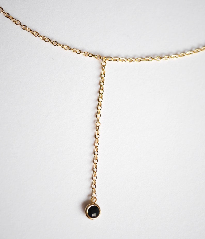 Gold Plated chain Y necklace Gold Plated jewels minimalist dainty necklace simple layering necklace Black Stone Black and Gold image 7