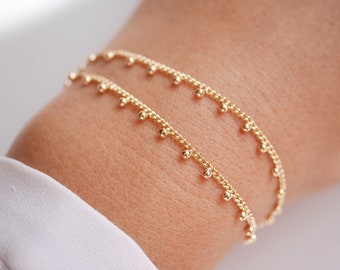 Gold Plated Balls Double Turn Chain bracelet - Double Strand bracelet - Gold bracelet - Thin bracelet - Minimal - Thin Balls - Layering