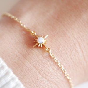 Gold Plated Star bracelet Gold Tiny Star bracelet Gold bracelet Thin Star Thin bracelet Minimal Transpent Opal Stone Stackable image 2