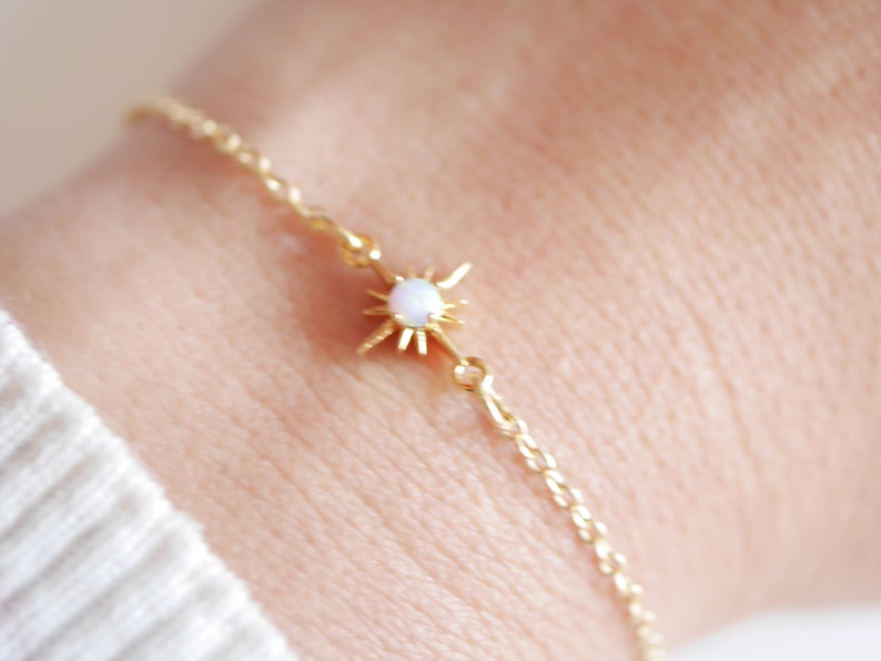 Gold Plated Star bracelet Gold Tiny Star bracelet Gold bracelet Thin Star Thin bracelet Minimal Transpent Opal Stone Stackable image 2