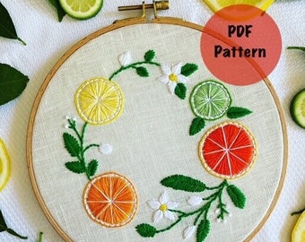 Citrus Wreath Hand Embroidery PDF Pattern