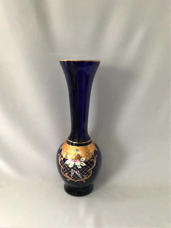 Hand Made Czech Bohemia Cobalt Blue With Gold And Floral Etsy