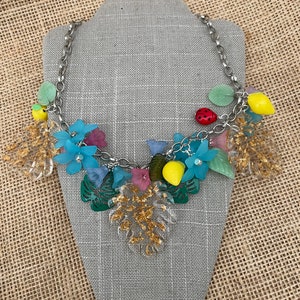 Floral funky resin flower and leaf necklace