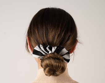 The Bristol Scrunchie | Handmade Vintage Inspired 90s Style Scrunchie in Black & White Medium Stripe Print Beetlejuice