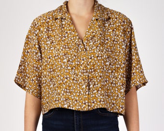 The Toronto Shirt | LIMITED EDITION Handmade 80s Inspired Boxy Cropped Oversized Shirt in 70s Mustard Yellow Floral Print