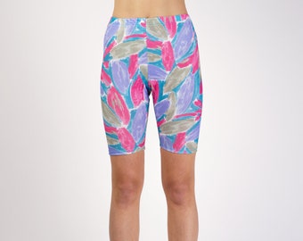 The Oslo Short | LIMITED EDITION Handmade 80s Inspired Cycling Shorts Bike Shorts in 90s Style Pink, Purple & Blue Green Brush Print