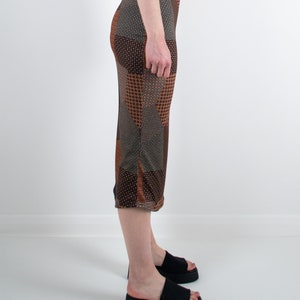 Y2K 90s Mid Rise Brown Patchwork Midi Skirt Right Side