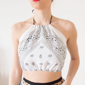 White Bandana Backless Tie Up Crop Top image 1