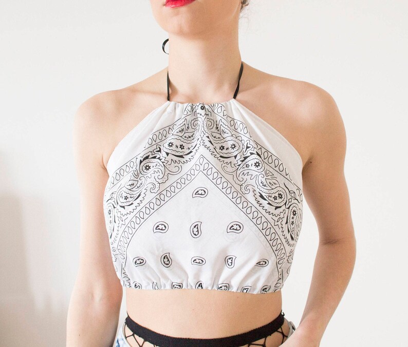 White Bandana Backless Tie Up Crop Top image 1