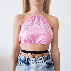 Baby Pink Bandana Backless Tie Up Crop Top