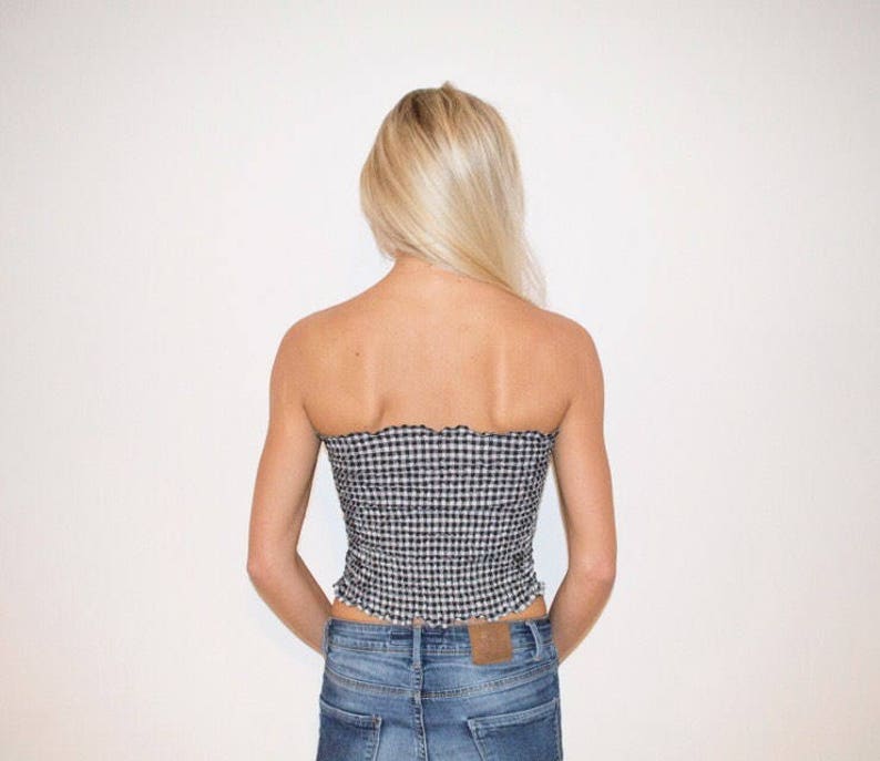 Small Check in Black and White Gingham Shirred Boobtube