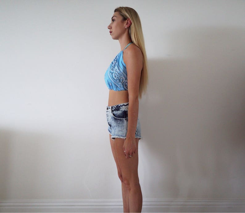 Baby Blue Bandana Backless Tie Up Crop Top
