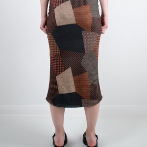 Y2K 90s Mid Rise Brown Patchwork Midi Skirt Back